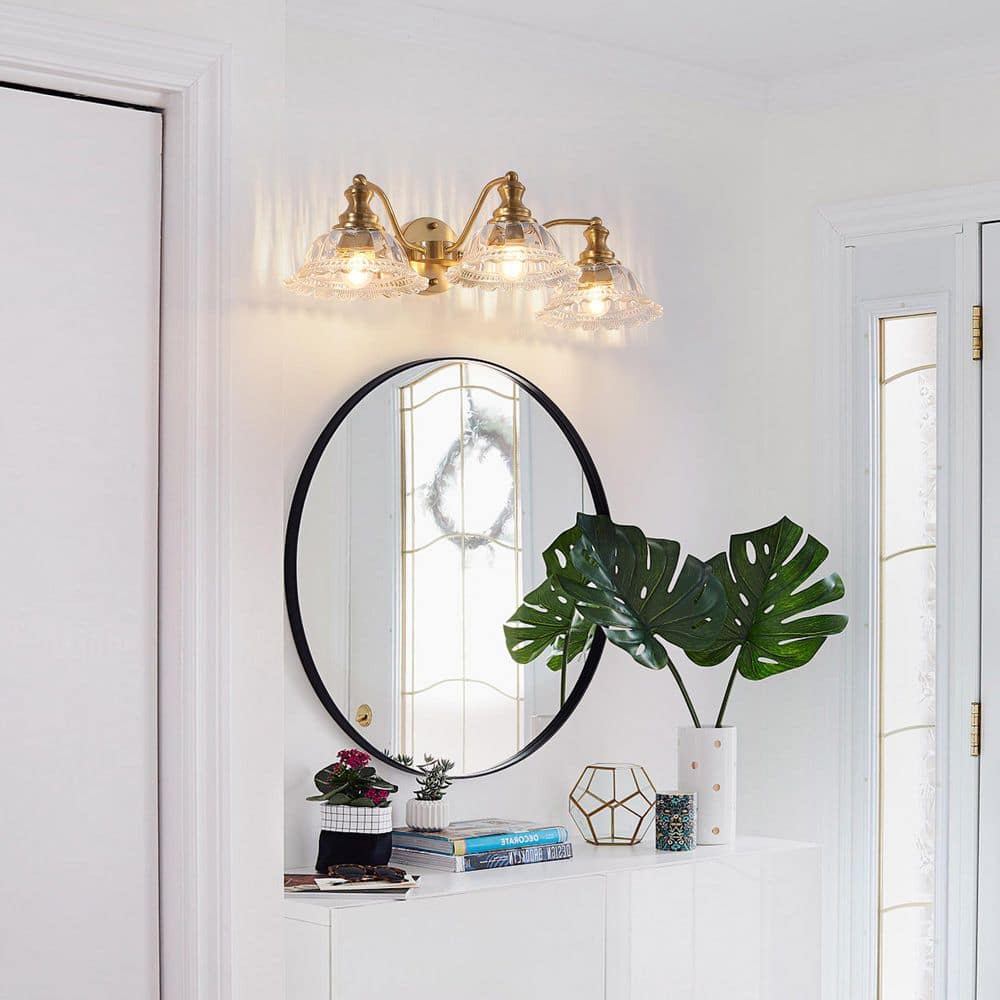 24 in. 3-Light Gold Vintage Vanity Light with Glass Shade, Elegant Wall Sconce, E26, No Bulbs Included price history on PriceWatchPro