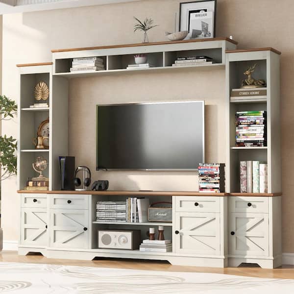 Nestfair White TV Stand Fits TV's up to 80 in. with Cabinets