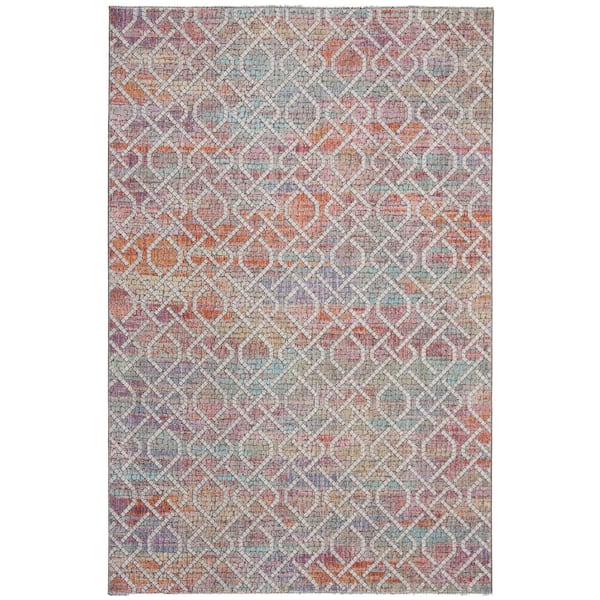 Provance 5 ft. x 8 ft. Cream/Orange Abstract Trellis Area Rug