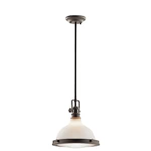 Hatteras Bay 11 in. 1-Light Olde Bronze Vintage Industrial Shaded Kitchen Pendant Hanging Light with Etched Glass