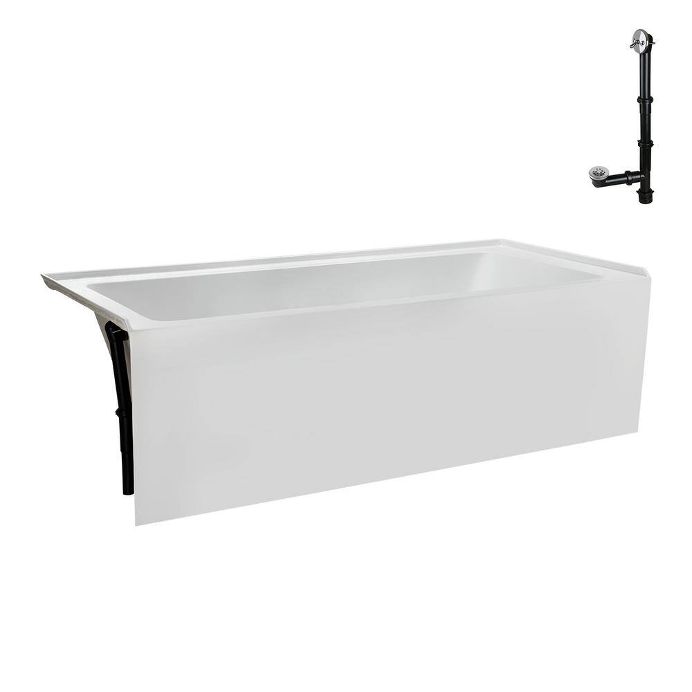 60-Inch Glossy White Acrylic Rectangular Alcove Bathtub with Polished Chrome Drain