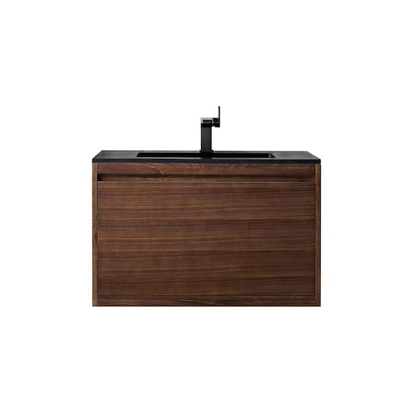 James Martin Vanities Milan 35.4 in. W x 18.1 in. D x 20.6 in. H Bathroom Vanity in Mid Century Walnut with Charcoal Black Composite Top