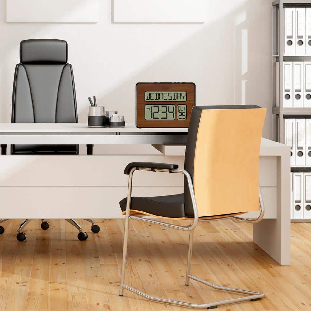 Walnut Atomic Digital Calendar Clock with Extra Large Digits