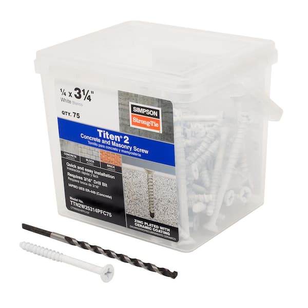 Simpson Strong-Tie Titen 1/4 in. x 3-1/4 in. Phillips Flat-Head Concrete and Masonry Screw, White (75-Pack)