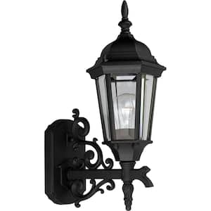 Welbourne Collection 1-Light Textured Black Clear Beveled Glass Traditional Outdoor Small Wall Lantern Light