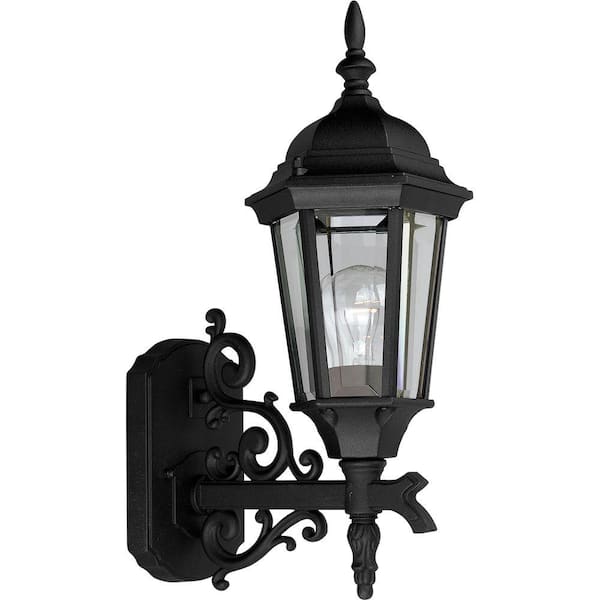 Progress Lighting Welbourne Collection 1-Light Textured Black Clear Beveled Glass Traditional Outdoor Small Wall Lantern Light