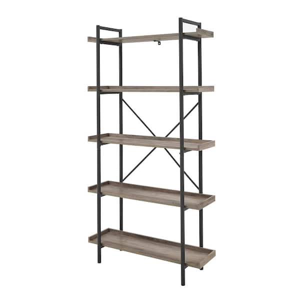 FABULAXE Industrial 67.5 in. Brown Wood and Metal 5-Shelf Etagere Bookcase  Open Storage Free Standing Bookshelf QI003995.L - The Home Depot