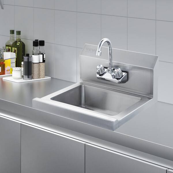 17 in. x 15 in. Commercial Hand Sink with Faucet Stainless Steel Sink 1 Compartment Small Hand Washing Sink
