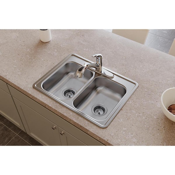 Dayton 25 in. Drop-in Double Bowl 22-Gauge Stainless Steel Kitchen Sink Only