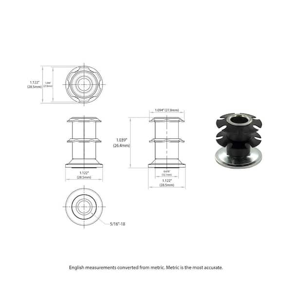 Outwater Double Star Threaded Caster Inserts - Heat Treated Steel For 1-1/4 Inch Round Tubes (5/16-18 Thread, 20 Pack)