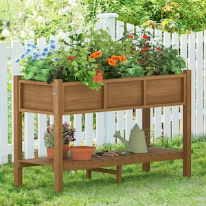 Raised Garden Bed, Elevated Wood Planter Box Stand for Backyard, Patio, Balcony-Teak