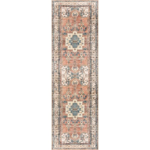 SplashGuard Machine Washable Area Light Rust 3 ft. x 8 ft. Indoor Runner Rug
