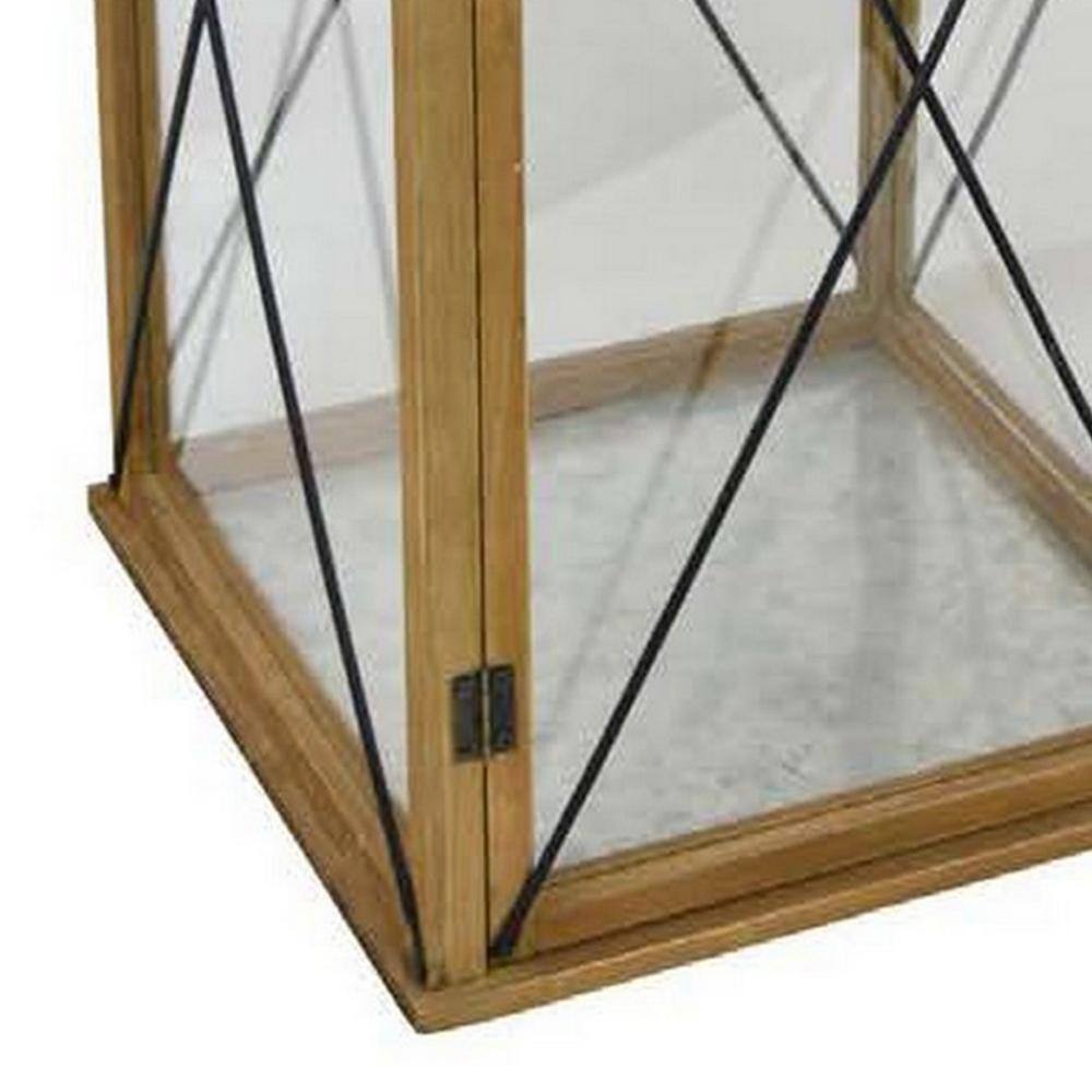 33.5'' Brown and Black Wood and Glass Hanging Lantern