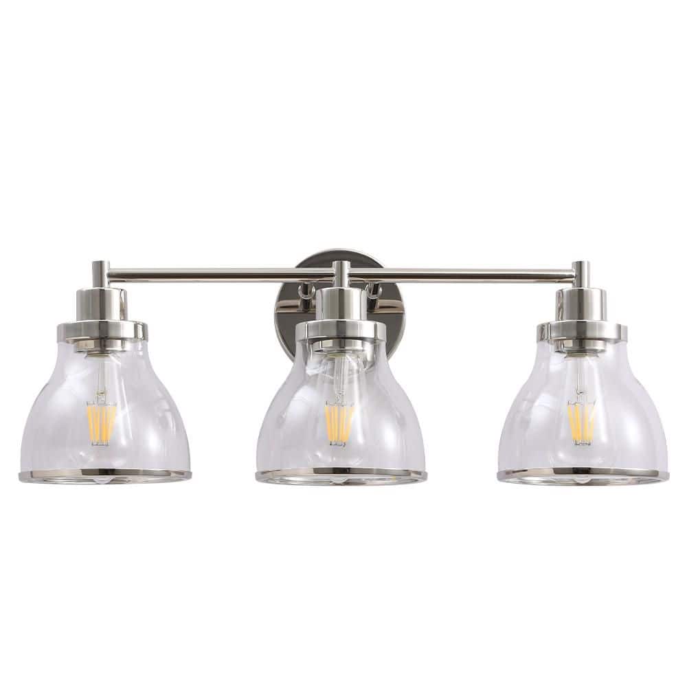 Sun 22.5 in. 3-Light Polish Nickel Vanity Light with Clear Glass