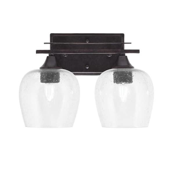 Unbranded Ontario 13.25 in. 2-Light Vanity Light Dark Granite Clear Bubble Glass Shade