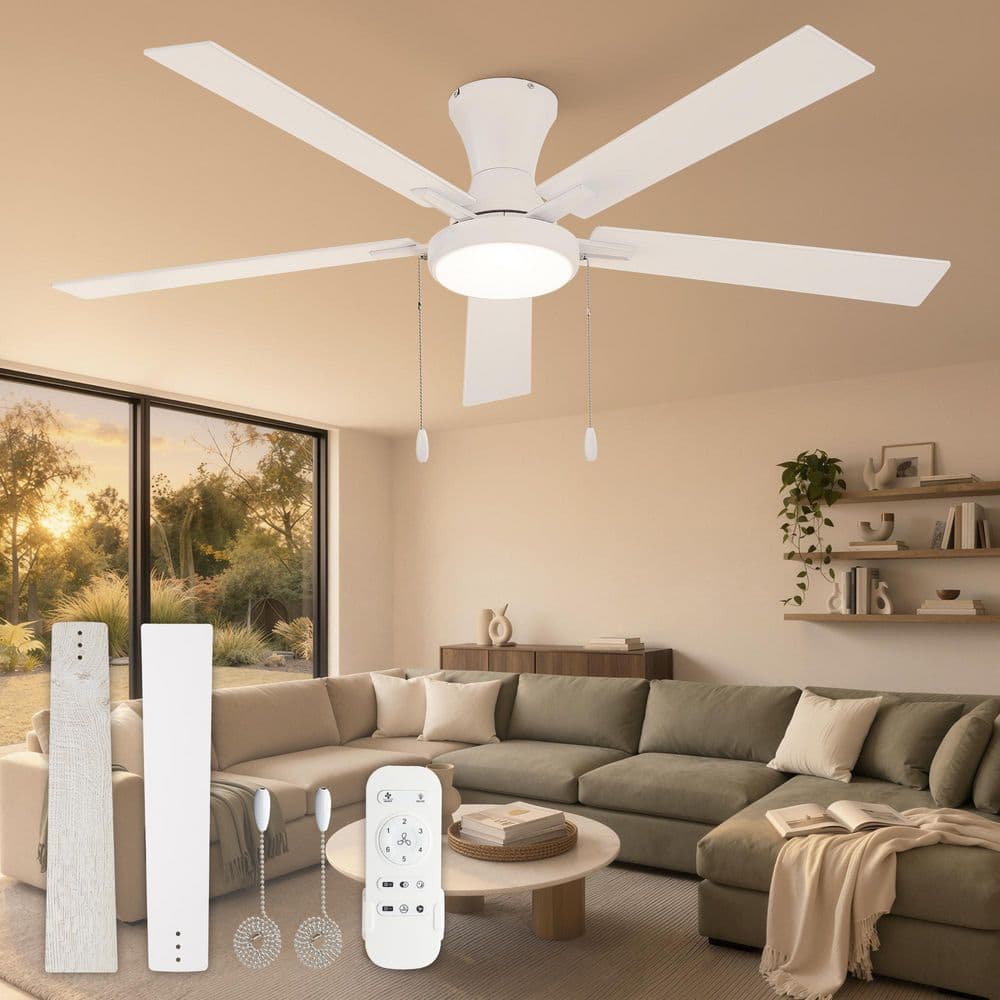 60 in. White in.door/Outdoor Ceiling Fan with LED Lights Remote Control Standard Flush Mount for Living Room Bedroom price history on PriceWatchPro