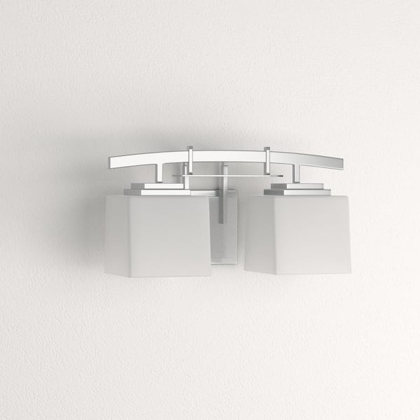 Architecture 2-Light Brushed Nickel Vanity Light with Etched White Glass Shades 
