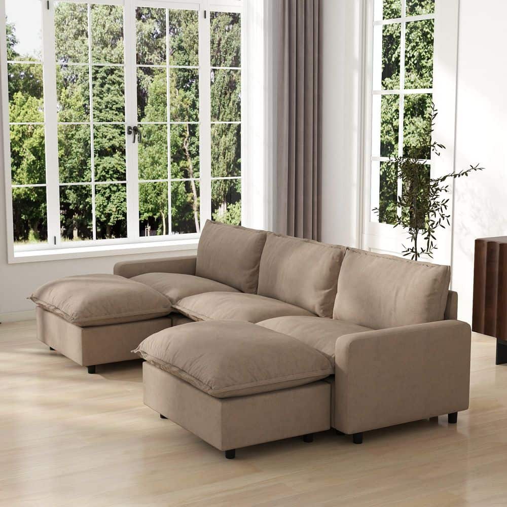 5-Piece Linen Oversized 116.1 in. W Sectional Sofa Modular Free Combination Living Room Set with Ottomans in. Brown price history on PriceWatchPro