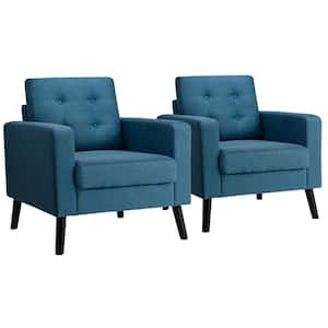 29 in. Blue Tu ft.ed Linen Seats Tuxedo Armchair Sofa with Removable Cushion (Set of 2)