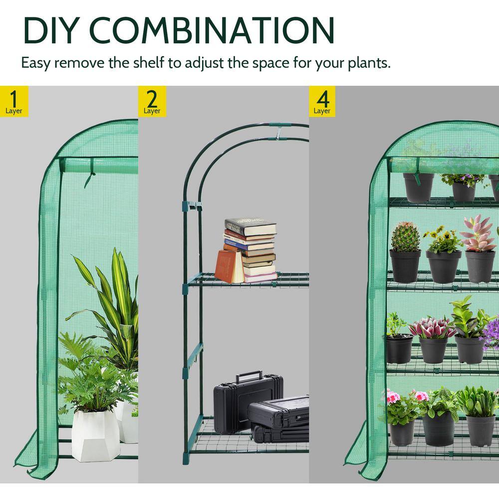 Green 4-Tier Portable Mini Greenhouse with Shelves