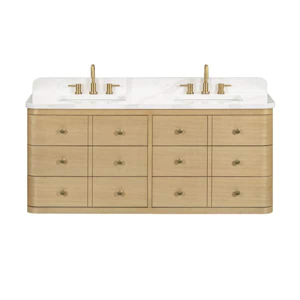 Serena 61 in. Double Sink White Oak Bath Vanity with Calacatta Quartz Top