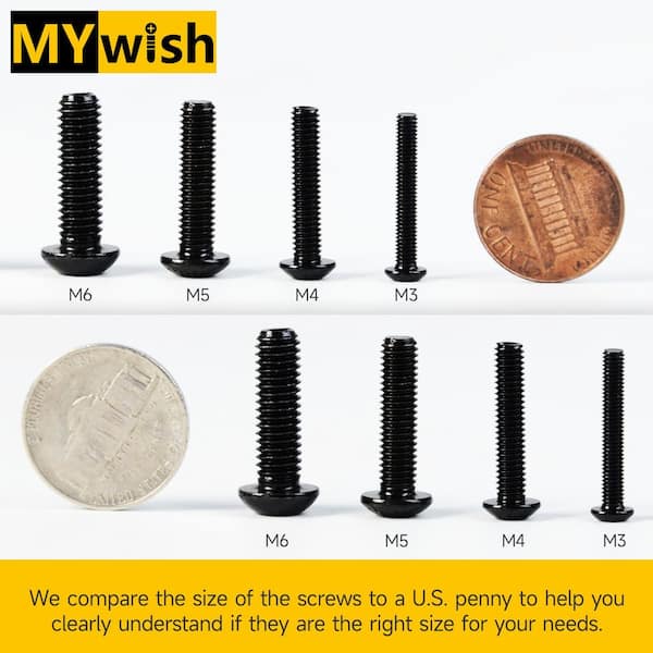MYWISH 380-Piece M4 Black Oxide Grade 10.9 Hex Drive Button Head