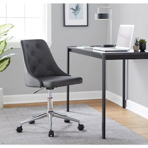 Marche 5-Caster Faux Leather Adjustable Height Office Chair in Grey Faux Leather and Chrome Metal