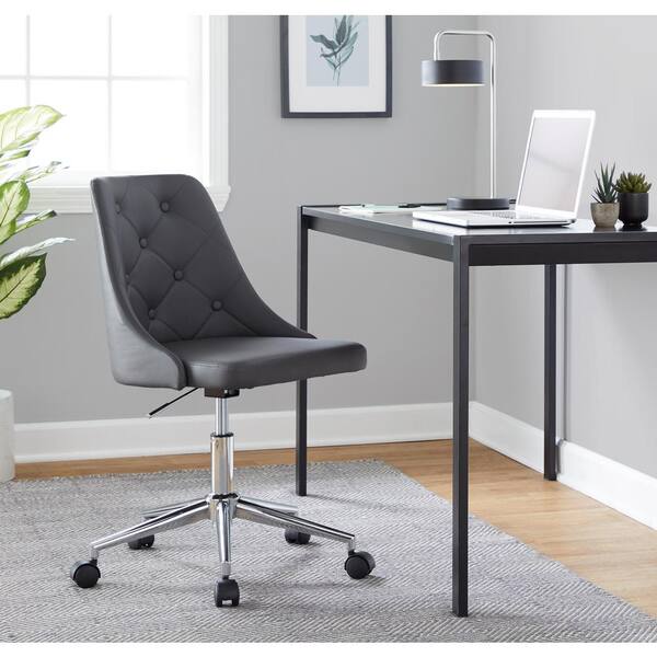 Lumisource Marche 5-Caster Faux Leather Adjustable Height Office Chair in Grey Faux Leather and Chrome Metal