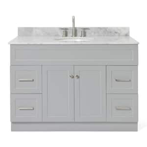 Hamlet 49 in. W x 22 in. D x 35.25 in. H Bath Vanity in Grey with Carrara White Marble Vanity Top