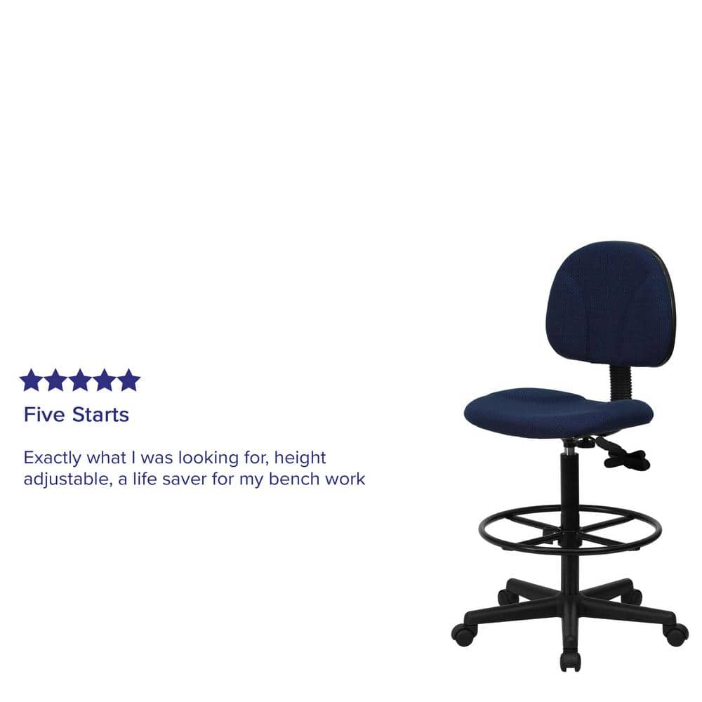 Navy Blue Fabric Swivel Drafting Chair with Adjustable Foot Ring