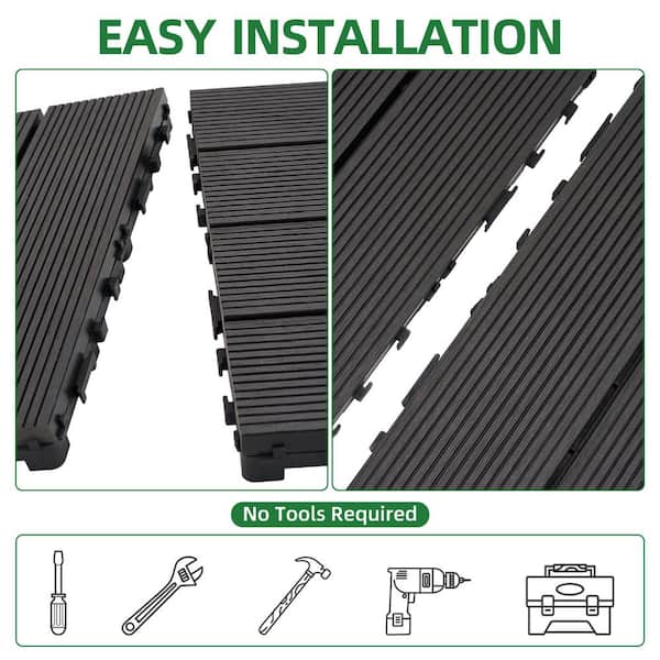 GOGEXX 11.8 in. x 11.8 in. Black Wood-Plastic Composite