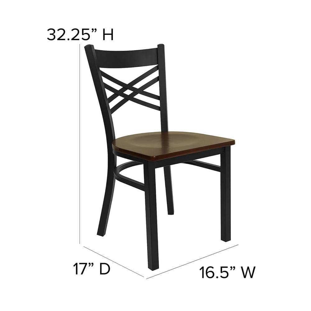 Hercules Series Black Cross Back Metal Chair with Mahogany Wood Seat