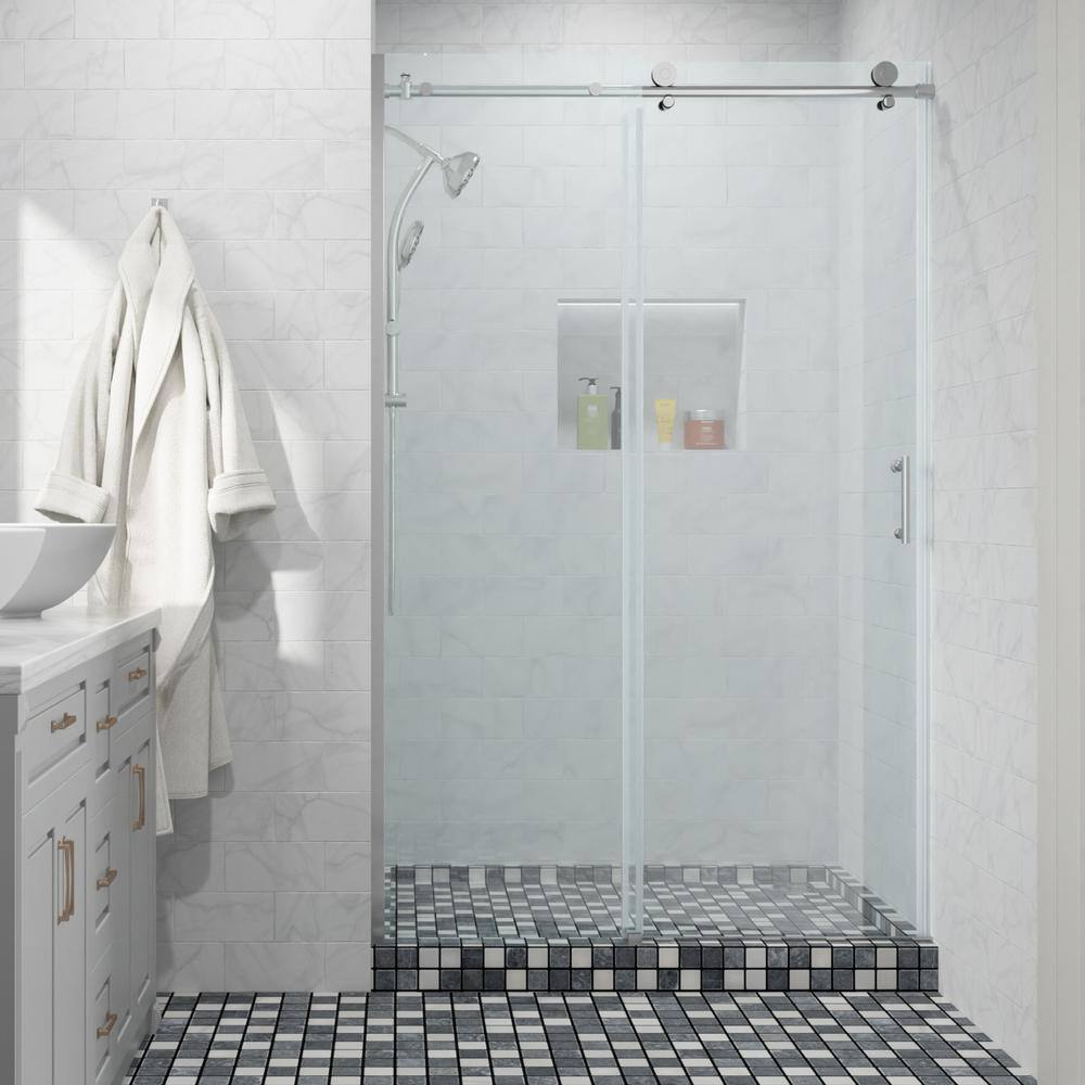 48 in. W x 76 in. H Single Sliding Frameless Shower Door/Enclosure in Chrome with Clear Glass price history on PriceWatchPro