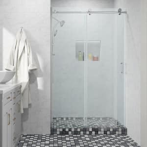48 in. W x 76 in. H Single Sliding Frameless Shower Door/Enclosure in Chrome with Clear Glass