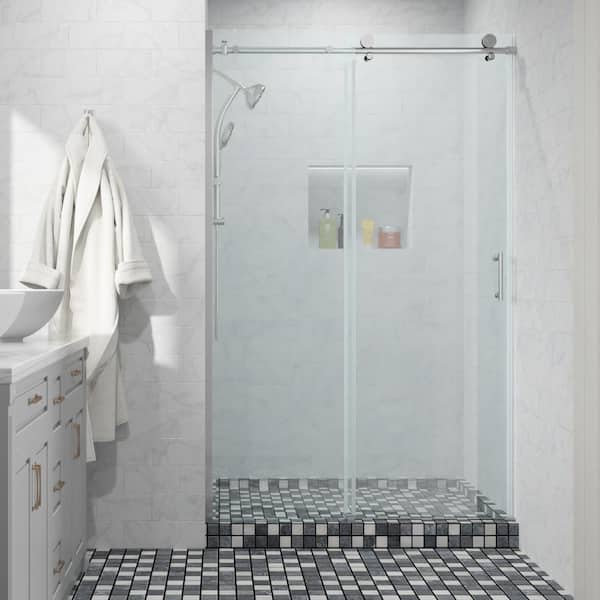 Logmey 48 in. W x 76 in. H Single Sliding Frameless Shower Door/Enclosure in Chrome with Clear Glass