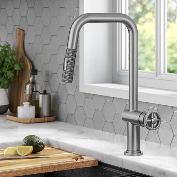 Urbix Industrial Pull-Down Single Handle Kitchen Faucet in Spot-Free Stainless Steel