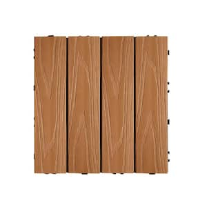 12 in. x 12 in. x 0.8 in. 6-Pieces Brown Composite Patio Deck Tiles, DIY Wood Plastic Interlocking Decking Tiles