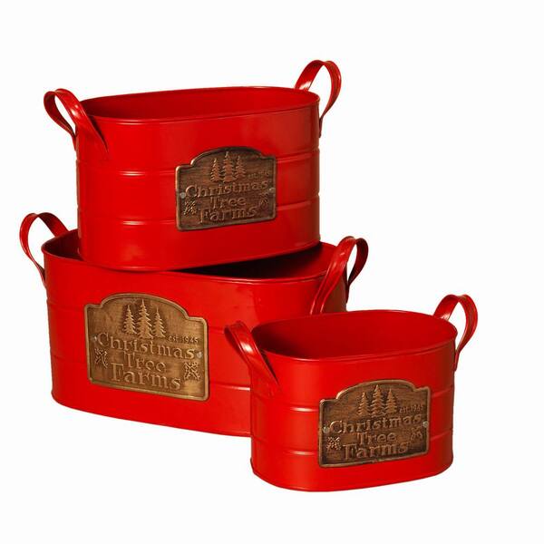 Unbranded S/3 Red Metal Christmas Bucket