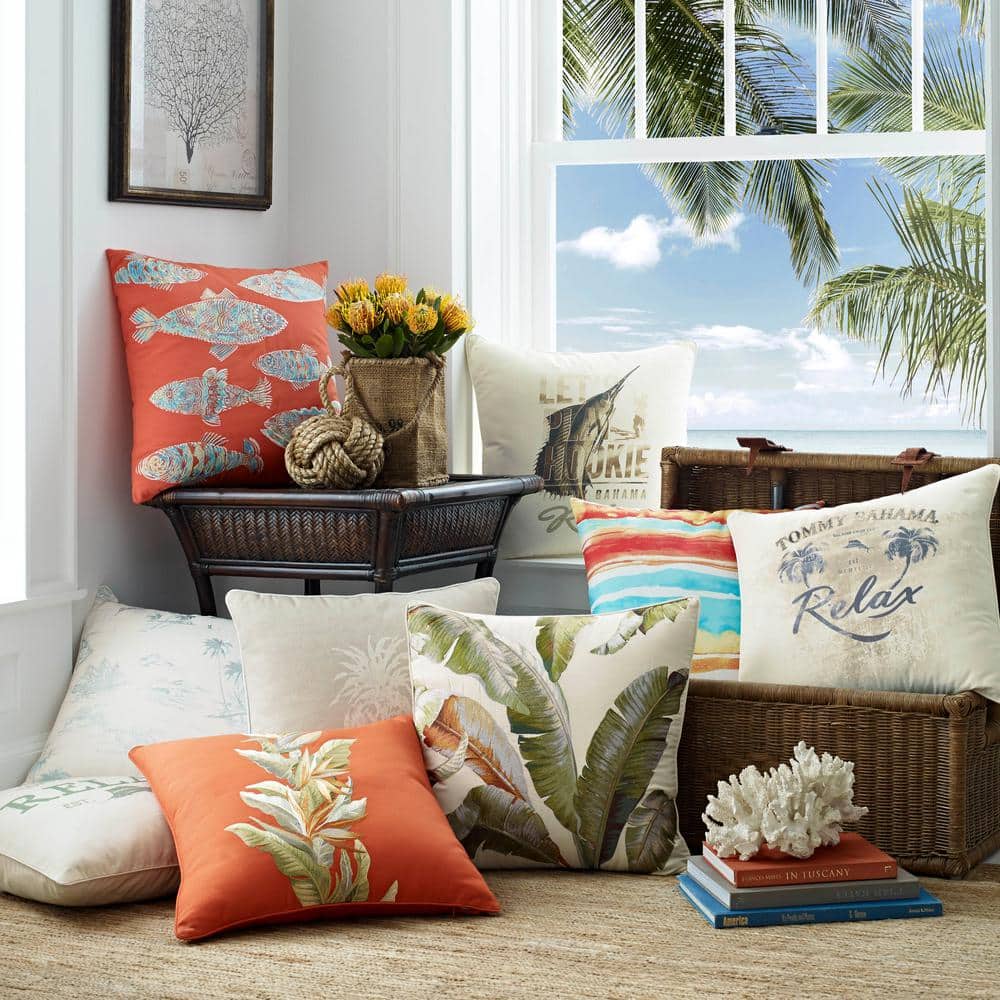 Island Essentials Cross Weave 18" Square Throw Pillow in Orange
