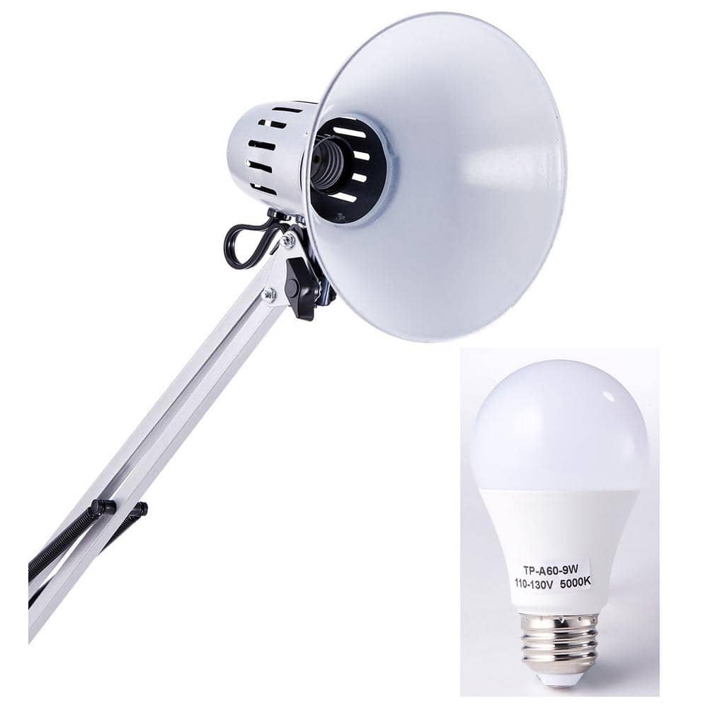 Silver Adjustable Metal Clip-on Desk Lamp with Swing Arm