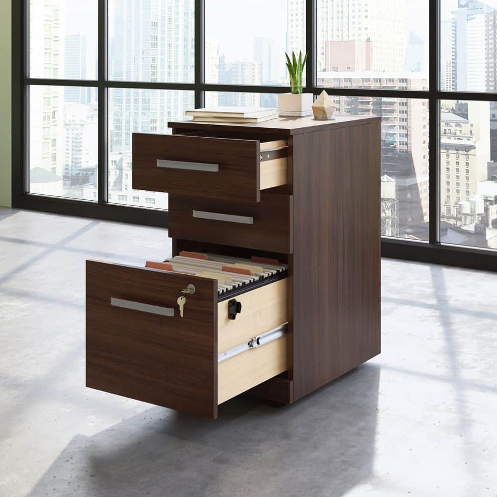 Noble Elm 3-Drawer Lockable Mobile Filing Cabinet