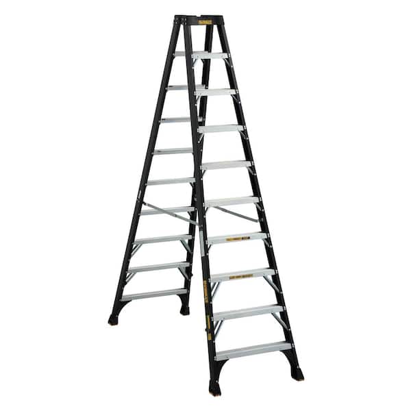 DEWALT 10 ft. Fiberglass Step Ladder 14.2 ft. Reach Height Type 1A - 300 lbs., Expanded Work Step and Impact Absorption System