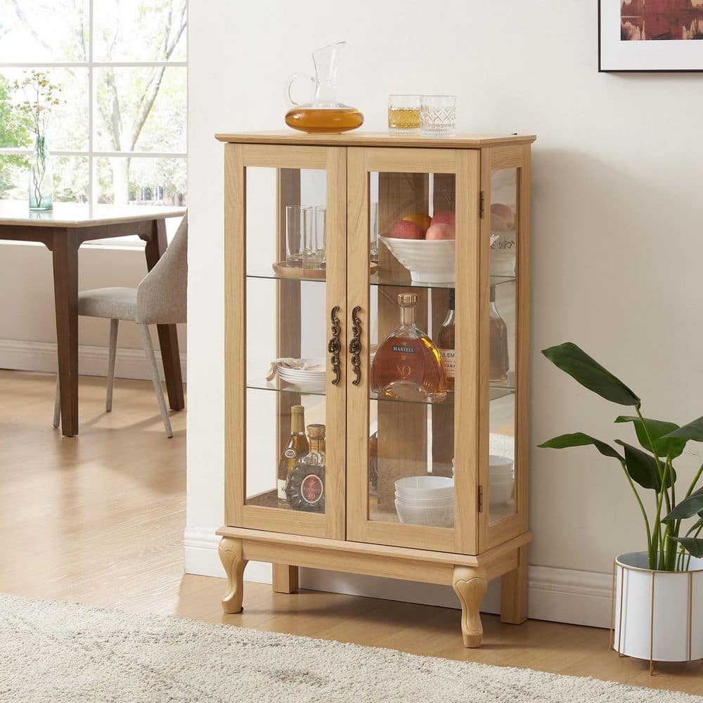 Oak 25.98 in. Display Cabinet with 2 Glass Doors