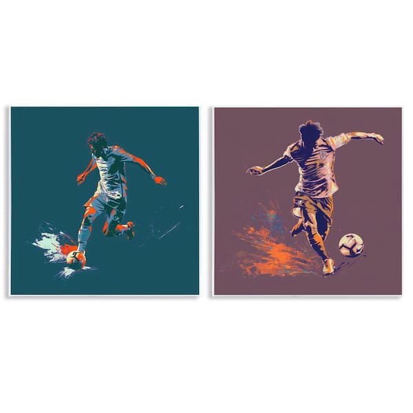 Stupell Industries Kicking Soccer Ball Goal by Lazar Studio 2 Pieces Unframed Sports Graphic Art Print 12 in. x 12 in.