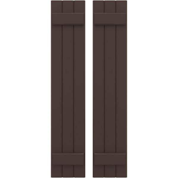 Ekena Millwork 10-1/2 in. W x 74 in. H Americraft 3-Board Exterior Real Wood Joined Board and Batten Shutters in Raisin Brown