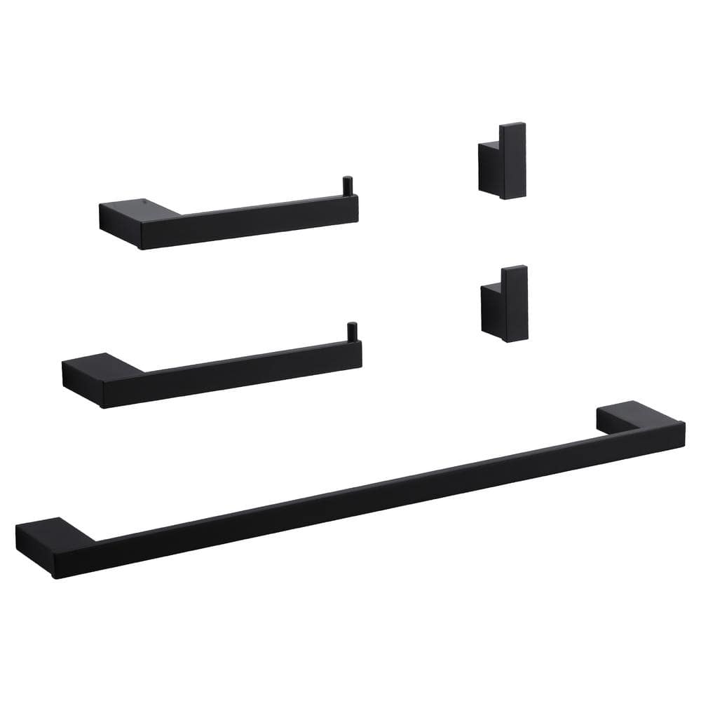 Aluminum 5-Piece Bath Hardware Set with Towel Bar, Towel Rack, Toilet Paper Holder, and 2-Towel Hooks in Matte Black price history on PriceWatchPro