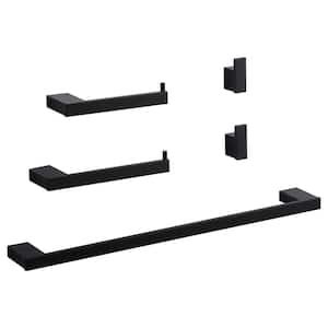 5-Piece Bath Hardware Set with Towel Bar, Towel Rack, Toilet Paper Holder, and 2-Towel Hooks Included in Matte Black