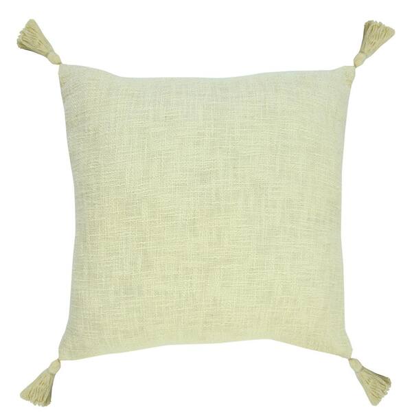 ANTIQUE VINTAGE FABRIC Designer Throw Pillow Beige Rose Green w/ Tassels 