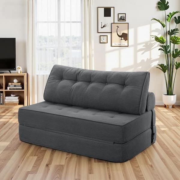 Hommpa 51.18 in. Folding Gray Corduroy Full Size Folding Sofa Bed