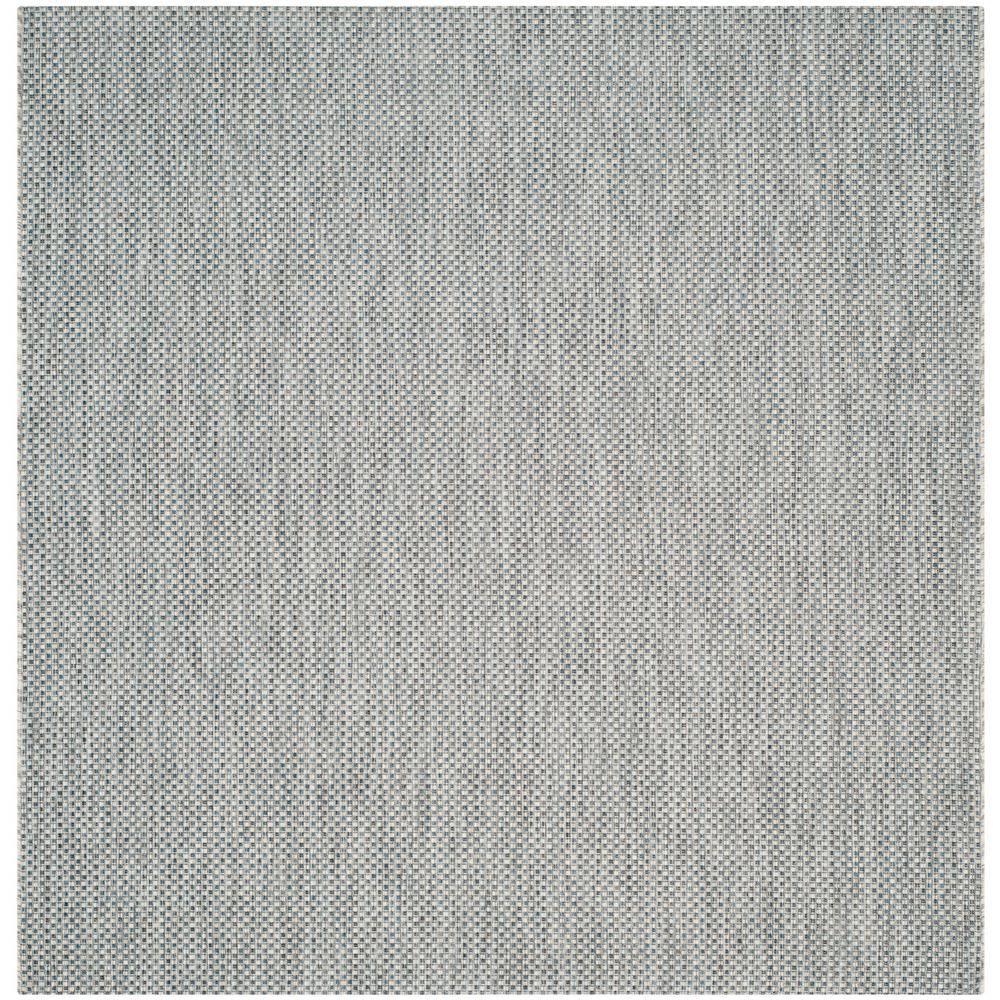 Navy and Grey 4' Square Synthetic Indoor/Outdoor Rug